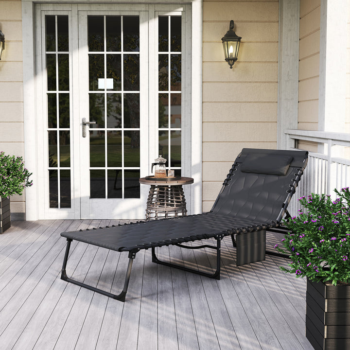 Padded Sun Lounger, with Five-Position Reclining Back - Black