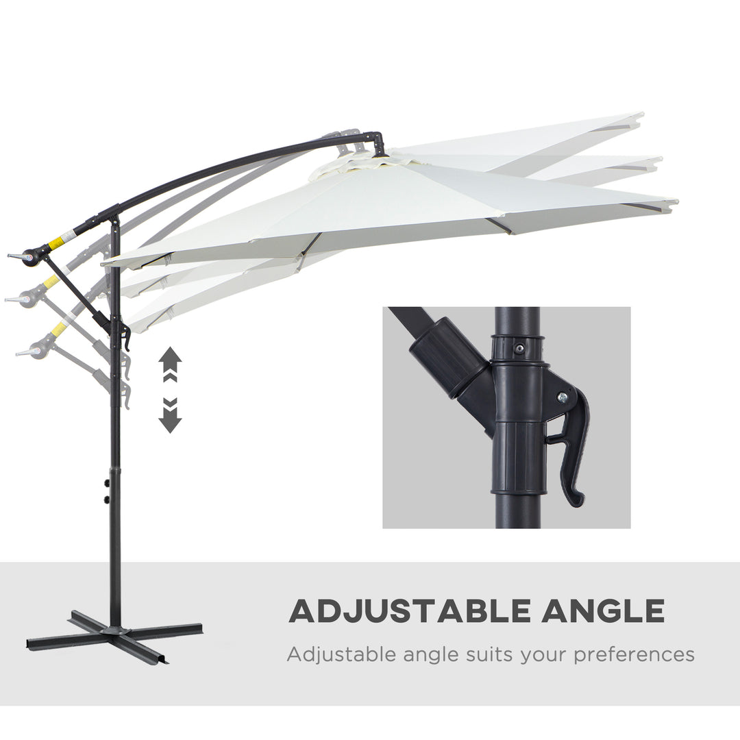 3m Banana Umbrella Parasol, Offset Cantilever Parasol Umbrella with Cross Base, Cream White
