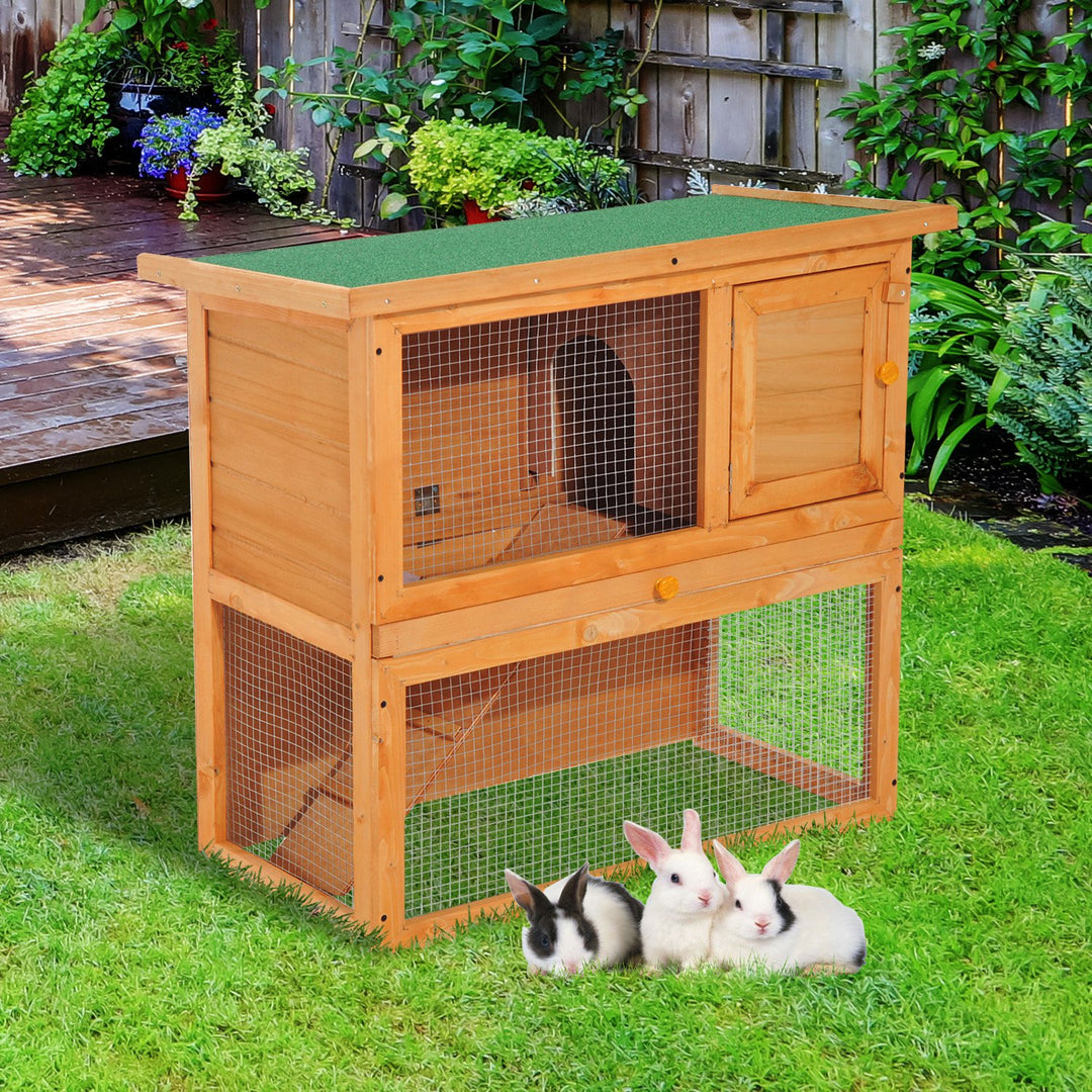 Pawhut Wooden 90cm 2 Tiers Rabbit Hutch | Aosom UK