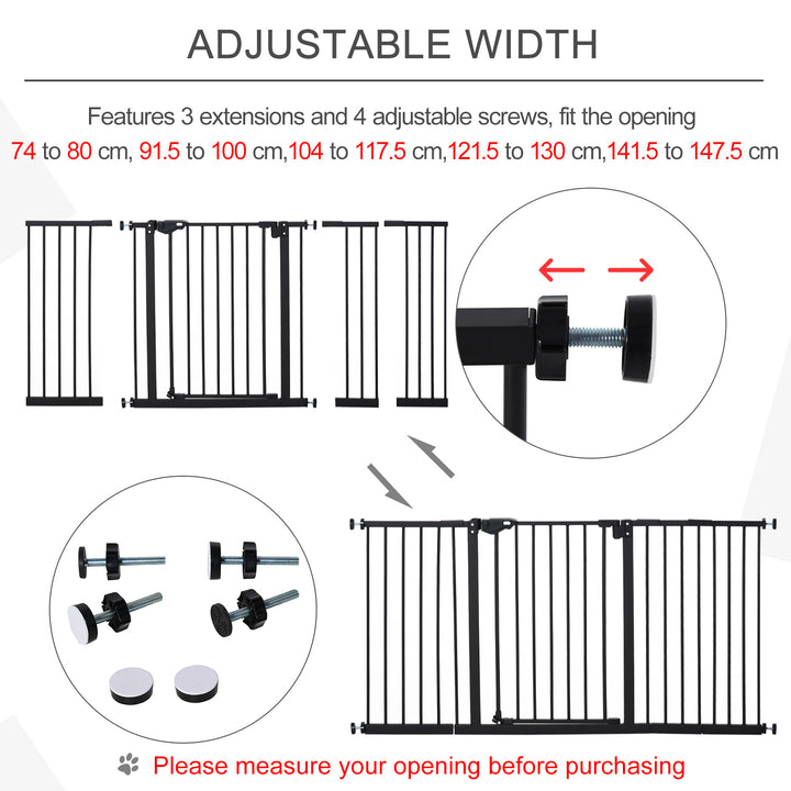 PawHut Retractable Pet Safety Gate Dog Barrier Home Doorway Corridors Room Divider Stair w/ 3 Extensions, Adjustable Screws 76.2 x 152.3 cm | Aosom UK