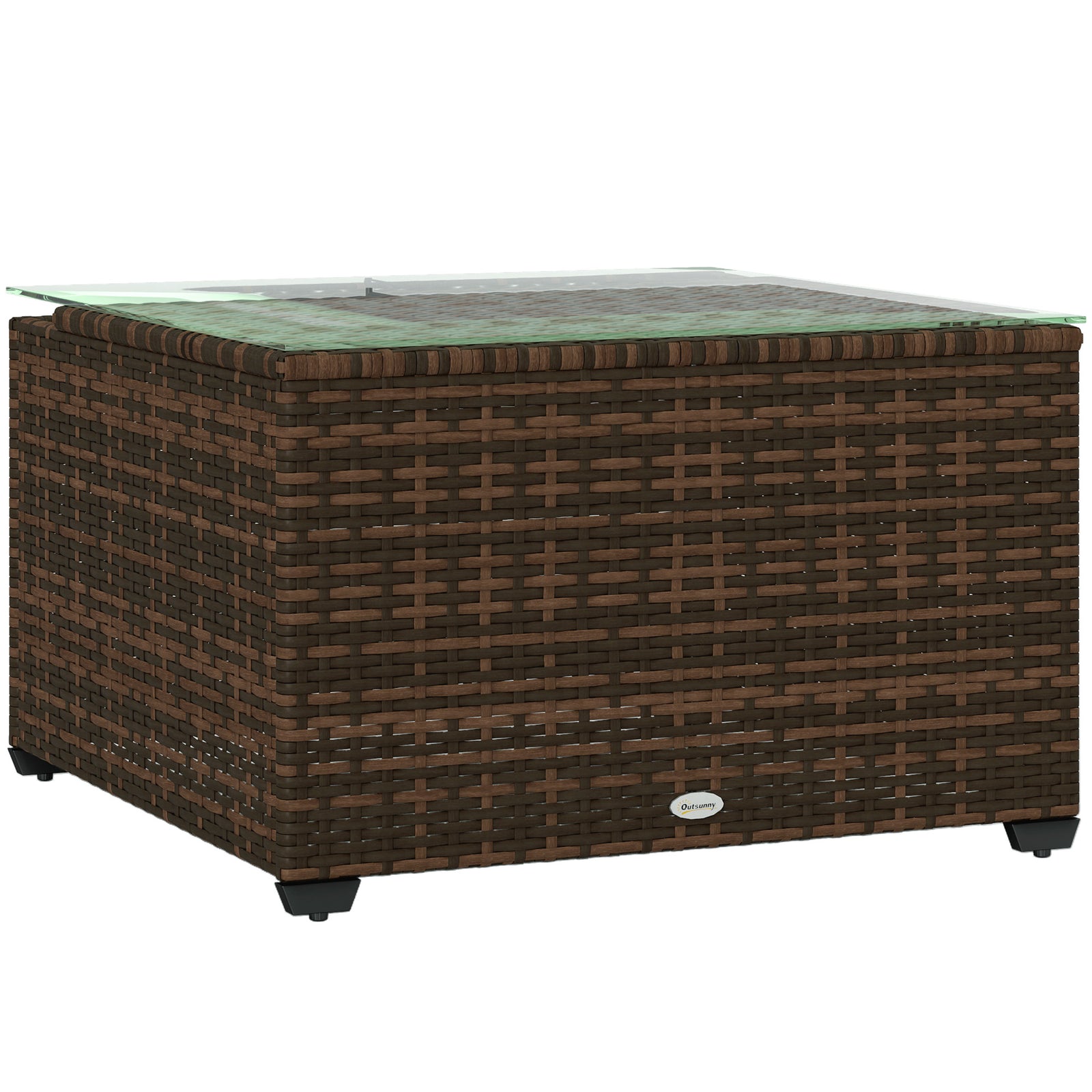 62 x 62cm Glass-Top Rattan Side Table - Brown