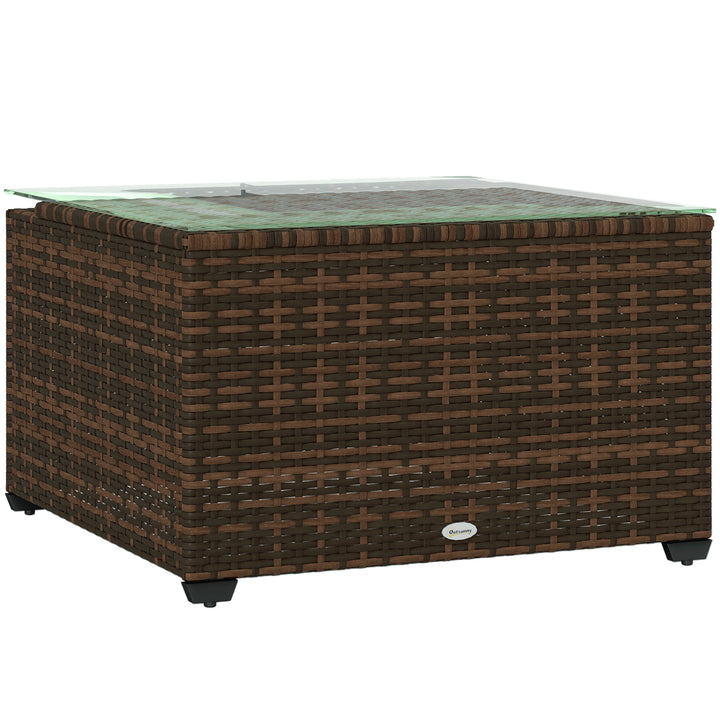 62 x 62cm Glass-Top Rattan Side Table - Brown