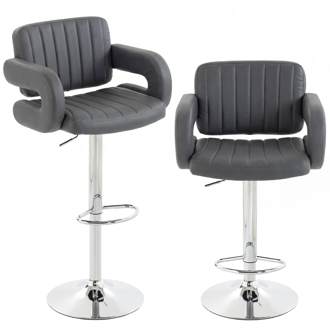 Bar Stools Adjustable Swivel Kitchen Chairs with Backrest Armrest Set 