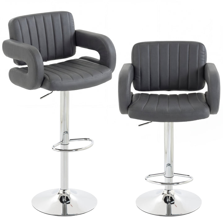 Bar Stools Adjustable Swivel Kitchen Chairs with Backrest Armrest Set 