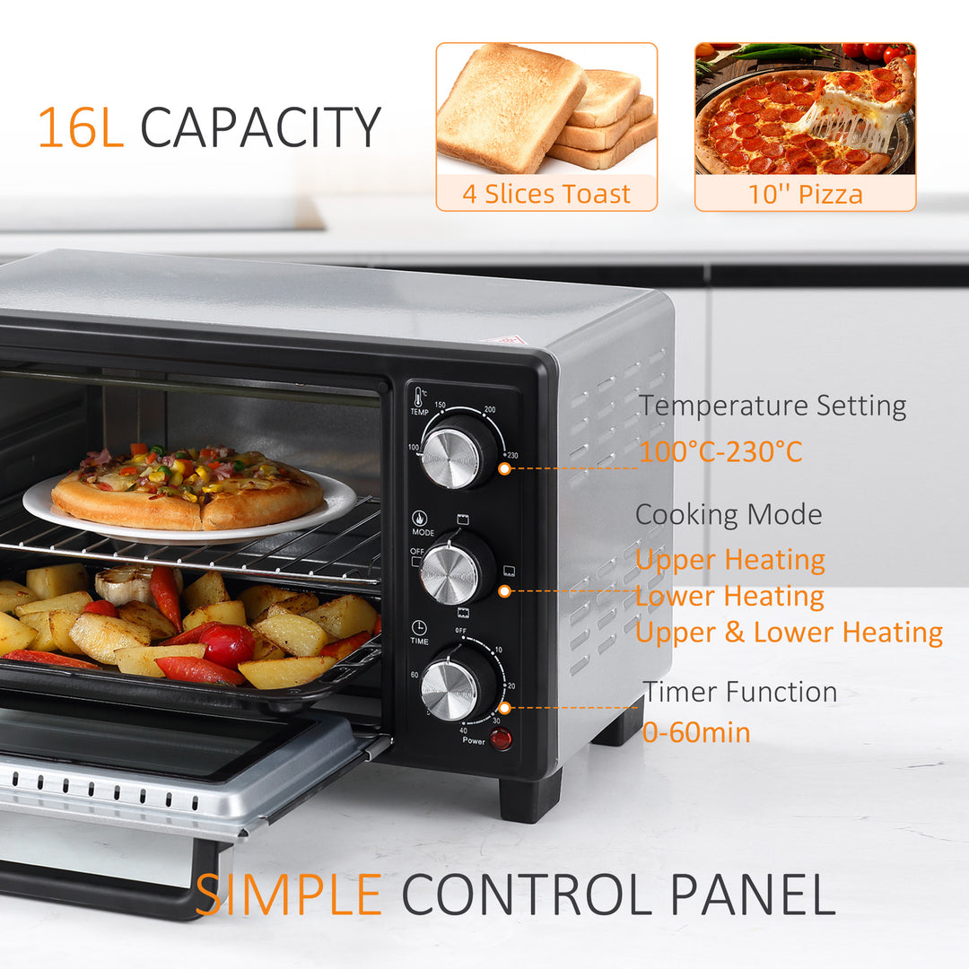 16L Mini 1400W Countertop Oven - Black/Silver Tone