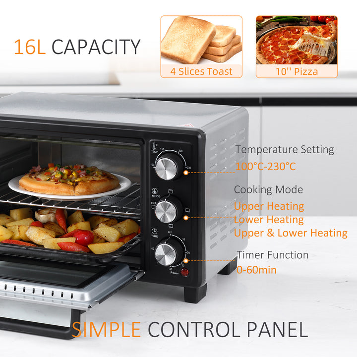 16L Mini 1400W Countertop Oven - Black/Silver Tone