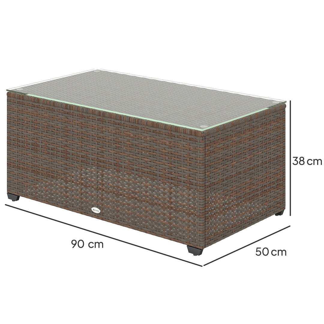 90 x 50cm Glass-Top Rattan Side Table - Brown