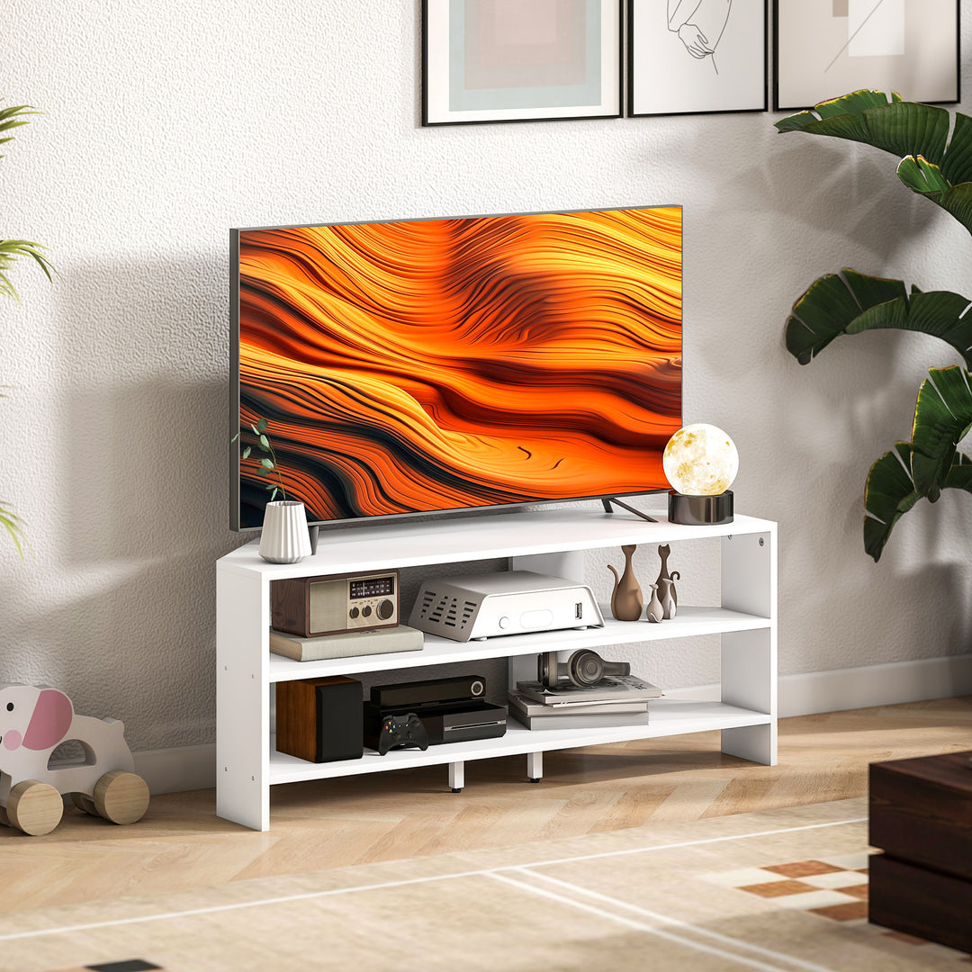 Corner TV Stand with 2 Open Shelves for 47 Inch TV - White