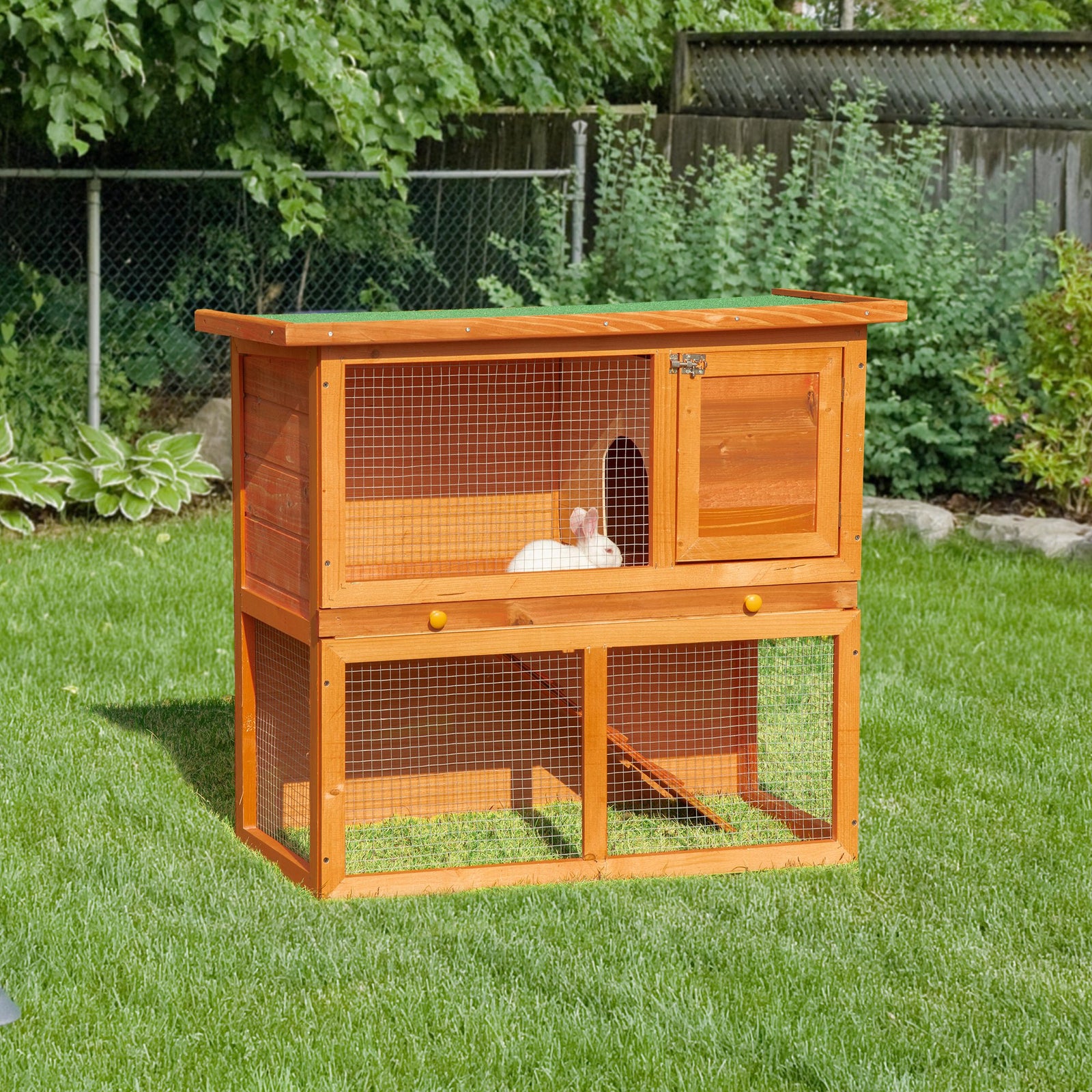 Rabbit Hutch Outdoor Guinea Pig Hutch Wooden Pet Cage Run 2-Tier with Opening Top, 90 x 45 x 80cm