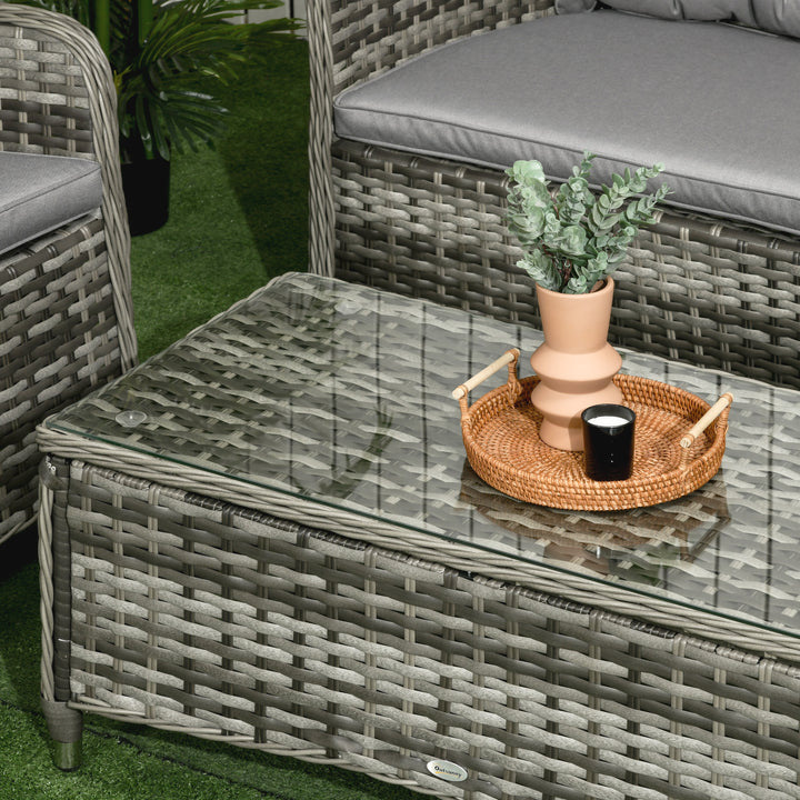 Four-Piece Rattan Sofa Set, with Glass-Top Table - Mixed Grey