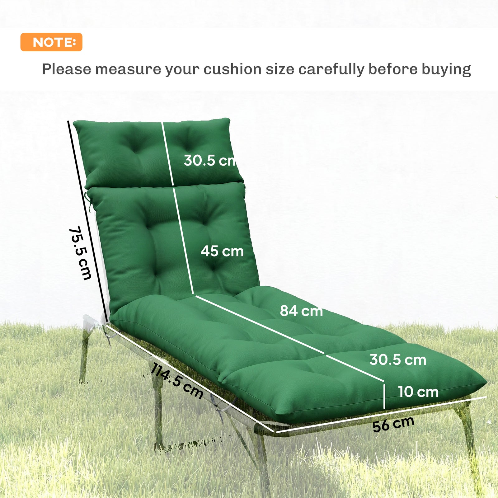 Set of Two 190 x 56cm Sun Lounger Cushions - Green