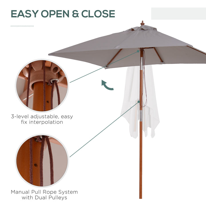 Outsunny 2m x 1.5m Garden Parasol Umbrella with Tilting Sunshade Canopy, Outdoor Market Table Umbrella with Wood and Bamboo Frame, Grey