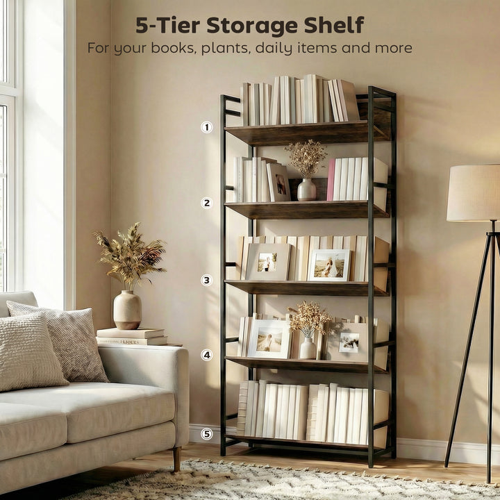 Bookshelf 5-Tier Metal Frame Room Divider Bookcase Storage Shelves for