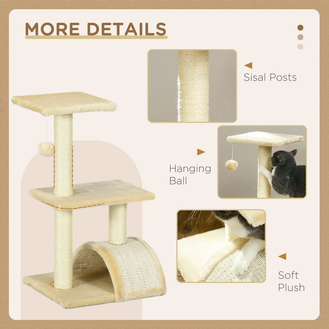 PawHut 72cm Cat Tree, Indoor Scratching Post with Pad, Sturdy and Comfortable, Cream White | Aosom UK