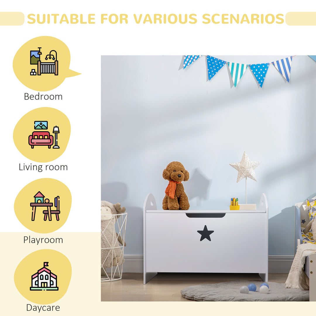 Kids Wooden Toy Box Organizer Children's Toy Storage with Lid Safety Hinge Side Handle Playroom Furniture White