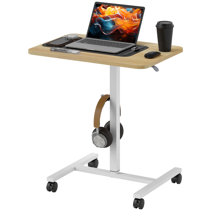 75-115cm Manual Adjustable Sit-To-Stand Desk - White/Wood-Effect