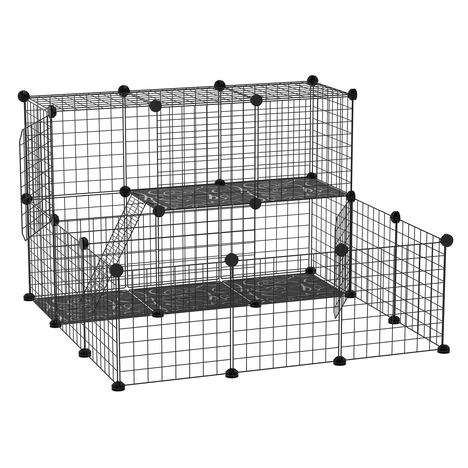 Pet Playpen w/ Door Customisable Fence for Guinea Pigs Chinchillas Hedgehogs - Black
