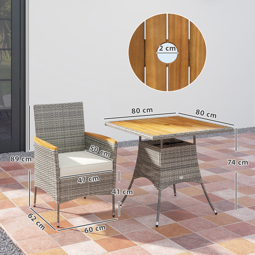 Five-Piece Rattan Set, with Wood-Top Table - Teak
