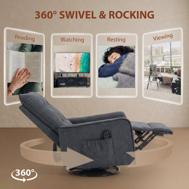 Recliner Armchair, Chenille Recliner Chair with Massage and Heat, 360°