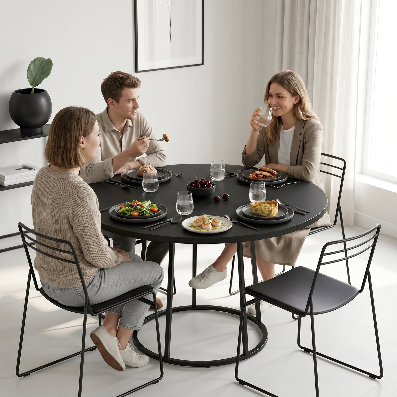 Dining Table Space Saving Kitchen Table Spliced Tabletop Conical Metal