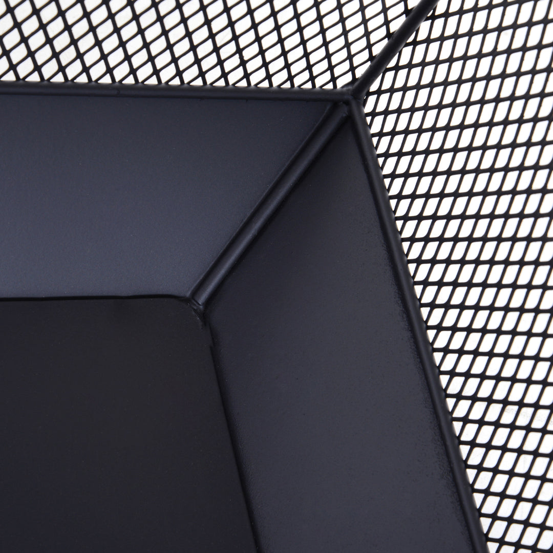 MCL Metal Square Fire Pit Outdoor Mesh Firepit Brazier w/ Lid, Log Grate, Poker for Backyard, Camping, Bonfire, Wood Burning Stove, 44 x 44 x 40cm, Black