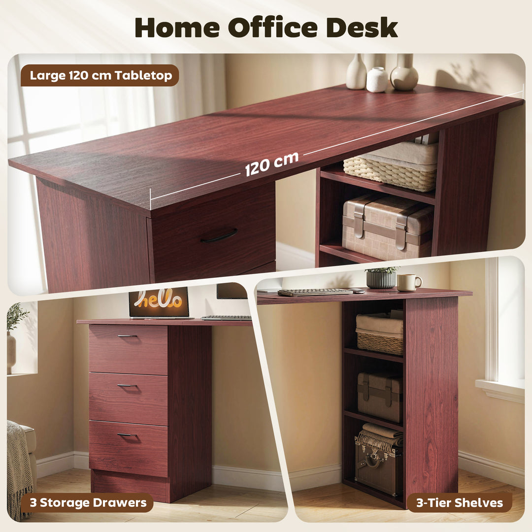 Computer Desk, Writing Table, PC Workstation with 3 Storage Shelves an