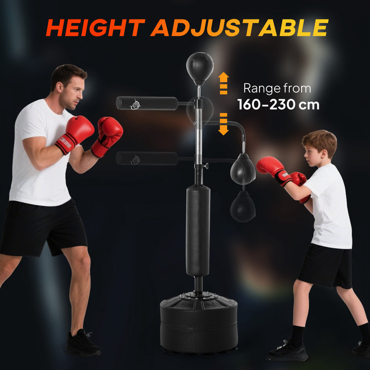 4-in-1 Boxing Punching Bag, Freestanding with 2 Speed Bals, 360° Reflex Bar, 160-230cm Adjustable Height, Black