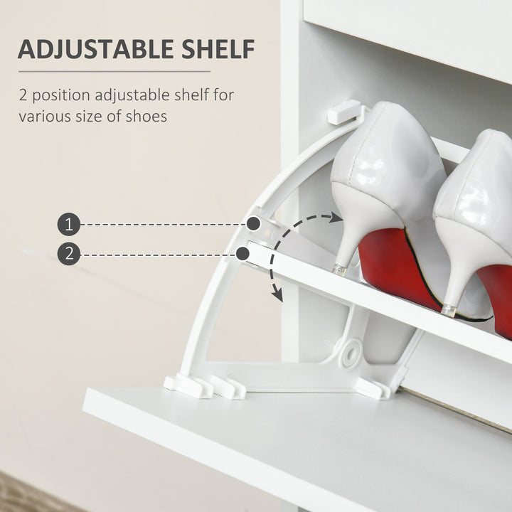 HOMCOM Shoe Cabinet with Tipping Storage Rack, 2 Pull-Down Doors, Drawer, Adjustable Shelf for Entryway, White | Aosom UK