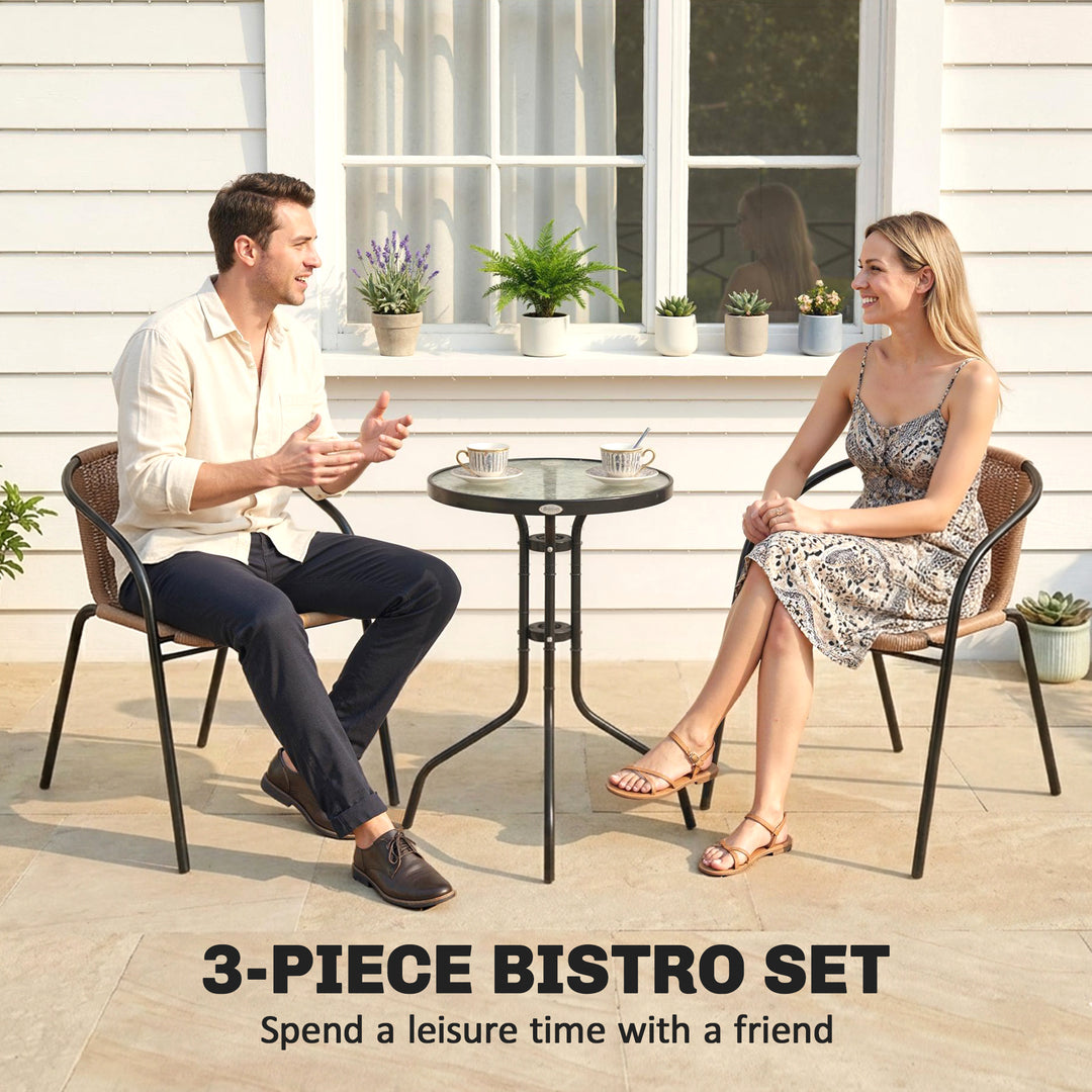 3 Pieces Rattan Bistro Set - Brown