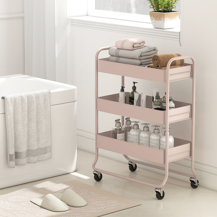3-Tier Storage Trolley on Wheels, Rolling Utility Cart with Mesh Backets for Kitchen, Bathroom, Bedroom