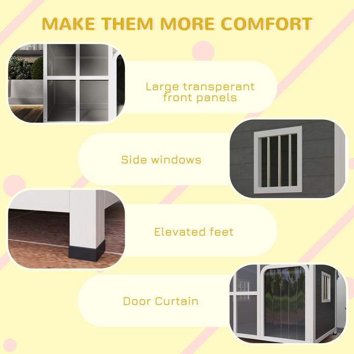 Wooden Outdoor Dog House, with Asphalt Openable Top, Removable Floor, Clear Front Panel, Curtain, 103 x 77 x 83cm