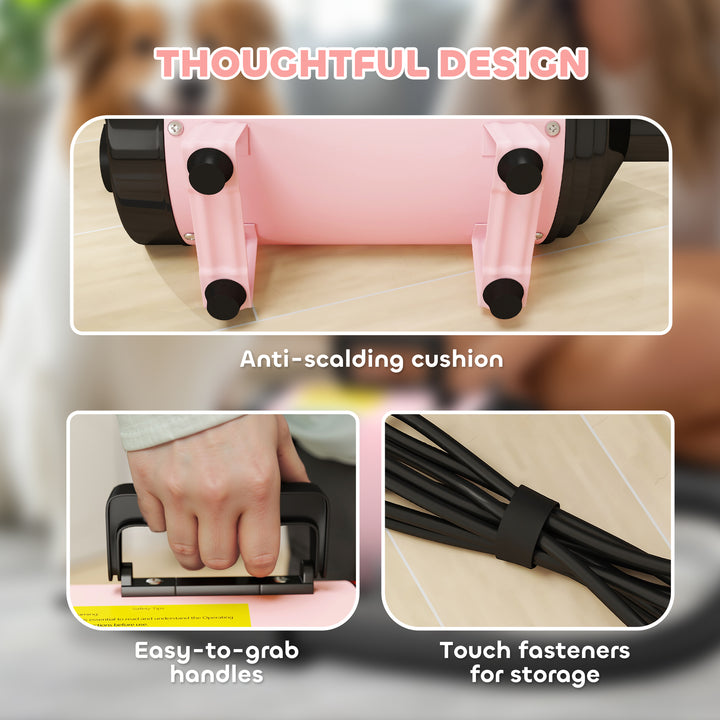 2200W Dog Hair Dryer with Adjustable Temperature & Velocity, 3 Different Nozzles, Pink
