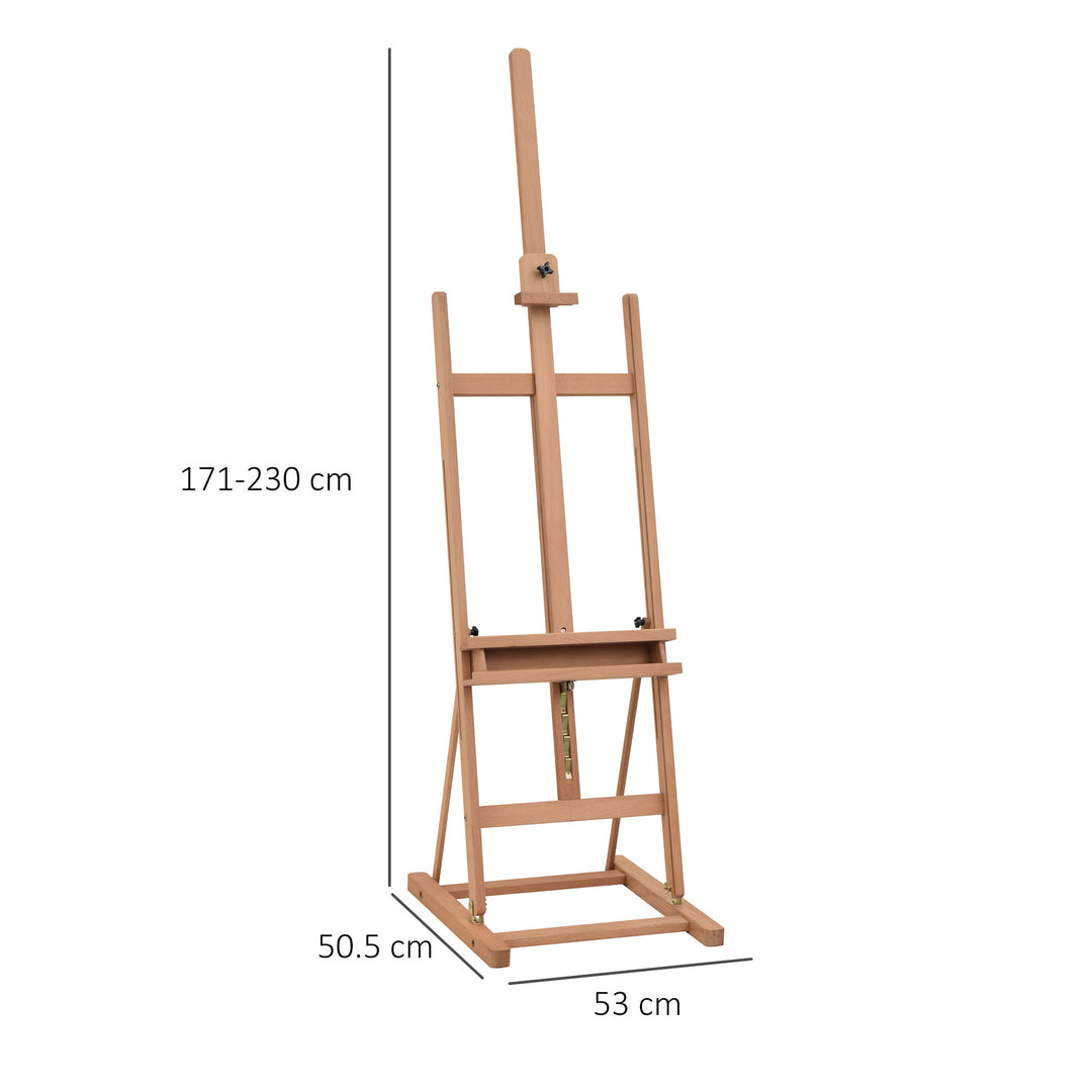 MCL Wooden Easel Stand H-Frame Artist Easel with 171-230cm Adjustable Height and 0-80° Working Angles Beech Wood Art Easel for Displaying Painting Wedding Sign Nature Wood Finish