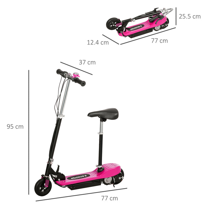 HOMCOM Steel Electric Scooter, Folding E-Scooter with Warning Bell, 15km/h Maximum Speed, for 4-14 Years Old, Pink