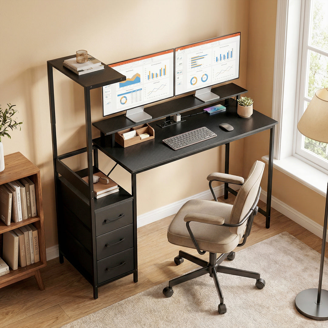 147cm Gaming Desk with Charging Station and Monitor Stand, Computer Ta