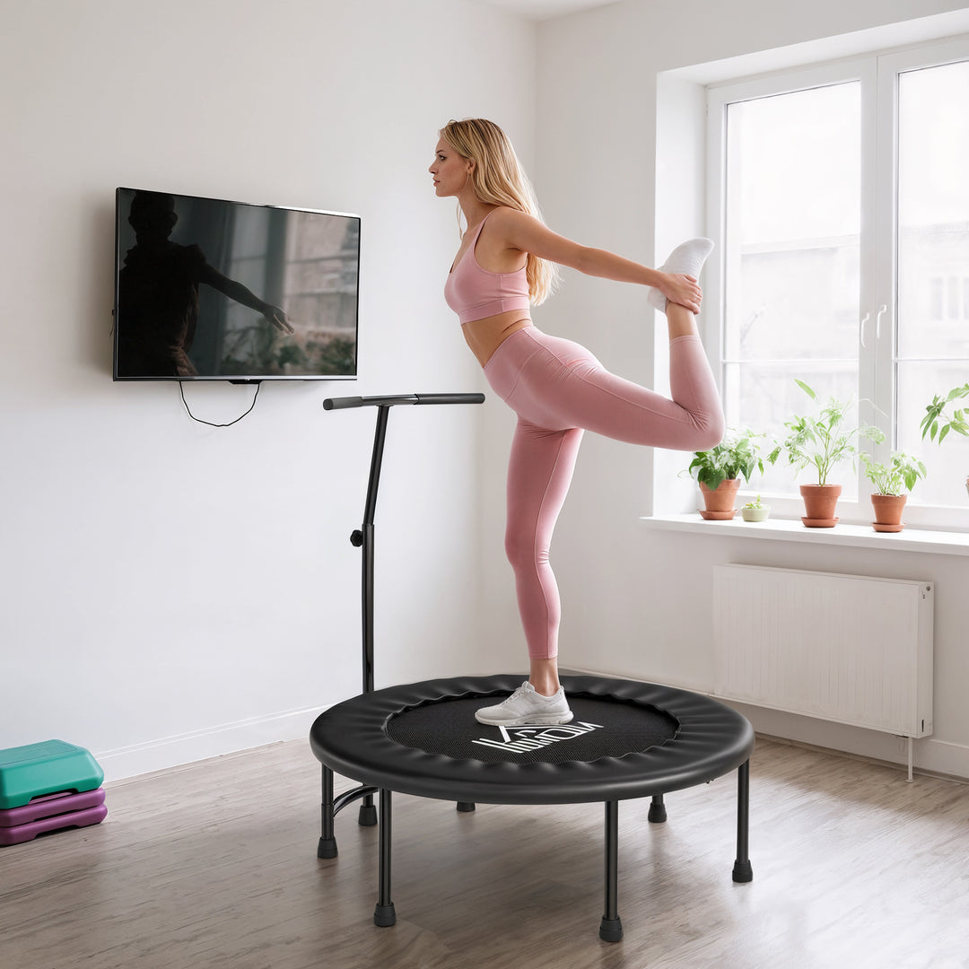 MCL 40" Fitness Trampoline with Adjustable Handle, Rebounder Trampoline, Mini Jumper for Indoor Exercise Workout, Black