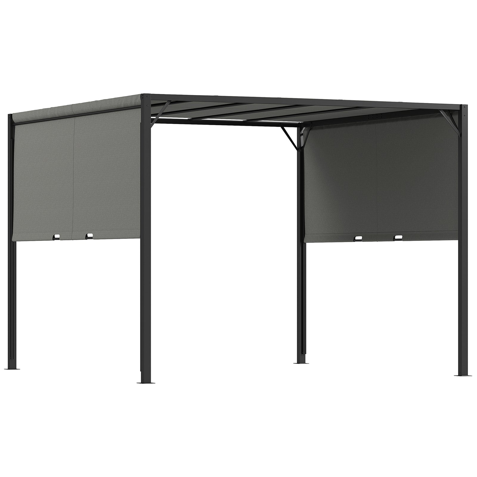 3 X 3 Meters Pergola with Retractable Roof, Garden Gazebo with Adjustable Sun Shade Canopy and Steel Frame, Charcoal Grey