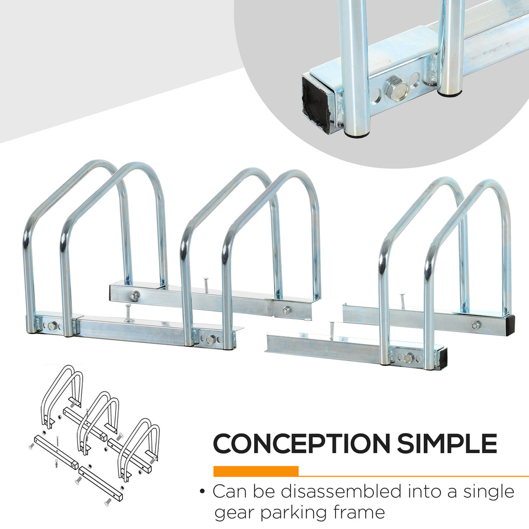 HOMCOM Bicycle Parking Stand for 3 Bikes, Floor or Wall Mount, Cycle Storage Locking Rack, Silver | Aosom UK