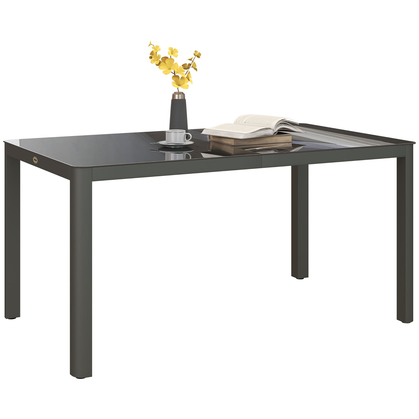 150cm x 88cm Aluminium Table, with Glass Tabletop - Grey
