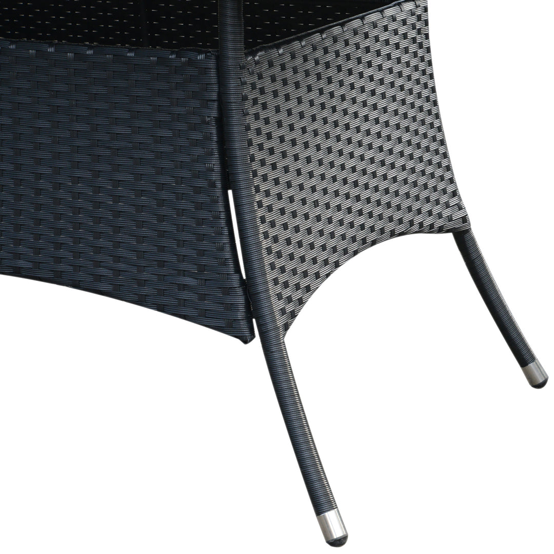 MCL 6 Seater Rattan Dining Set with Cushions, Rattan Garden Furniture Set with 6 Armchairs, Rectangular Glass Top Table, Outdoor Dining Table and Chairs, Black