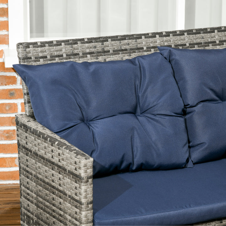 7-Seater Patio wicker Sofa Set Rattan Chair Furniture w/ Glass & Cushioned, Dark Blue