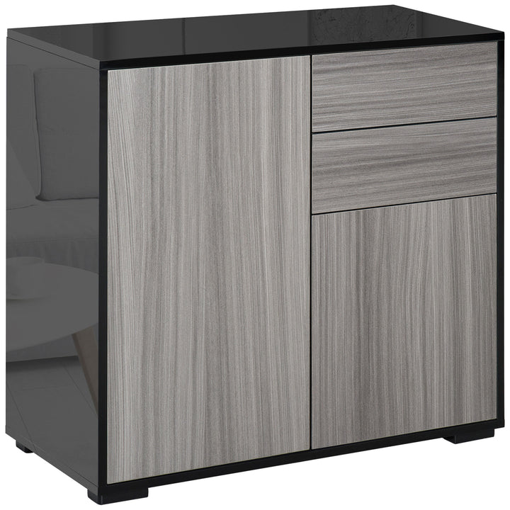 HOMCOM Modern Stylish Freestanding Push-Open Design Cabinet with 2 Drawer, 2 Door Cabinet, 2 Part Inner Space-Light Grey and Black | Aosom UK