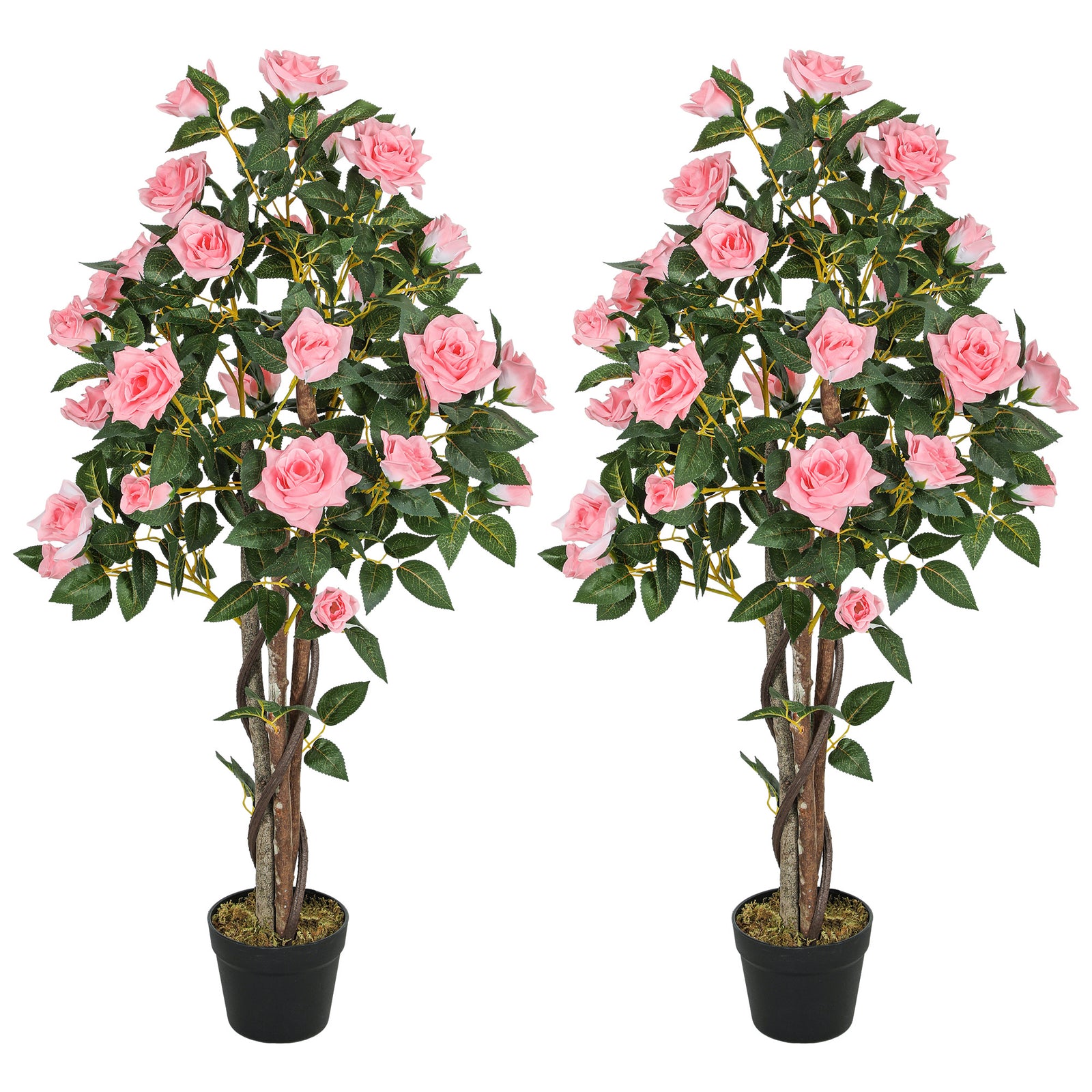 Set of Two Faux Rose Plants, with Pots
