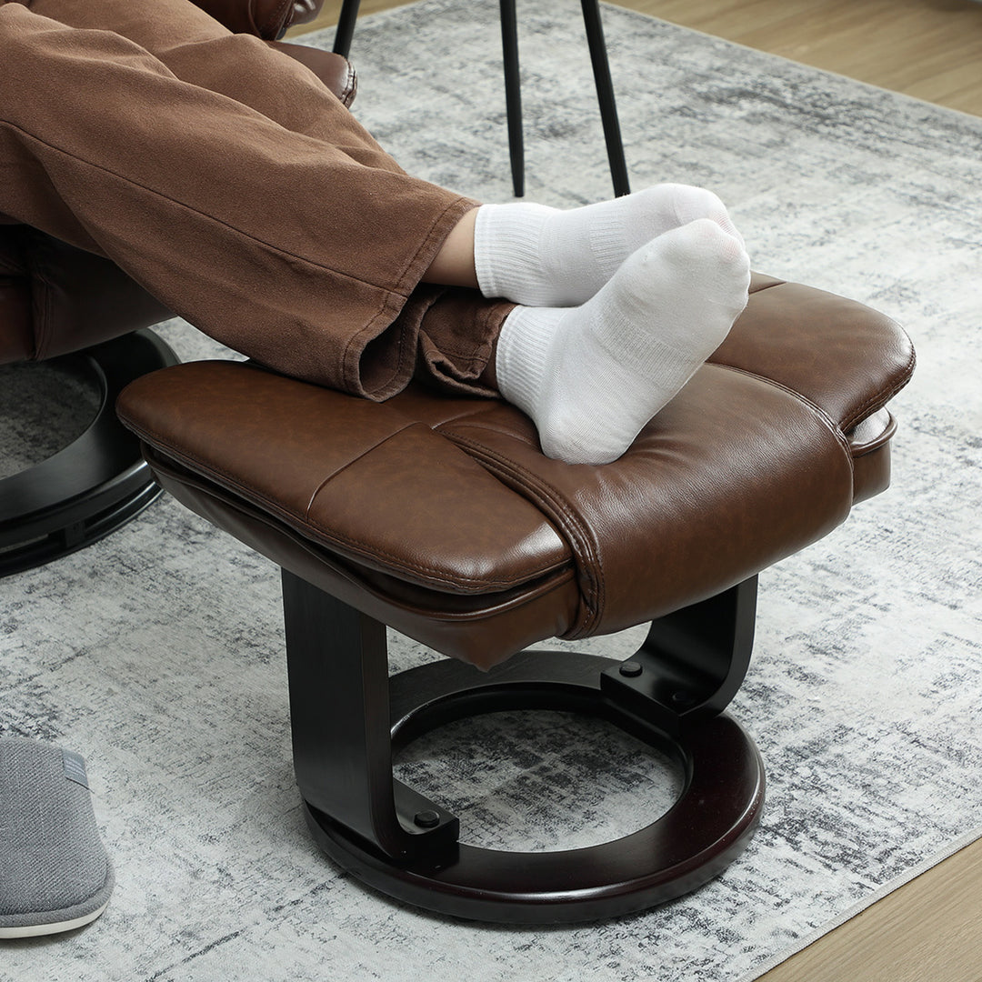 Faux Leather 135° Reclining Chair and Footstool - Brown