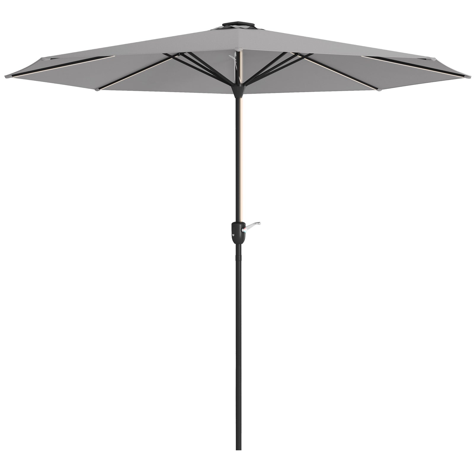 2.65m Garden Parasol, with LED Lights - Light Grey