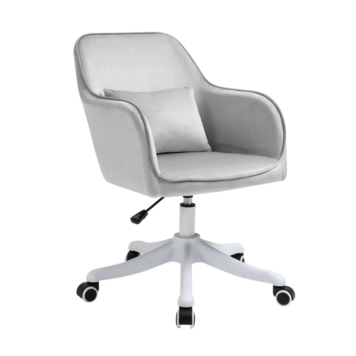 Velvet Office Chair, Desk Chair, Makeup Vanity Chair with Massage Lumbar Pillow and Rolling Wheels for Bedroom and Home, Grey
