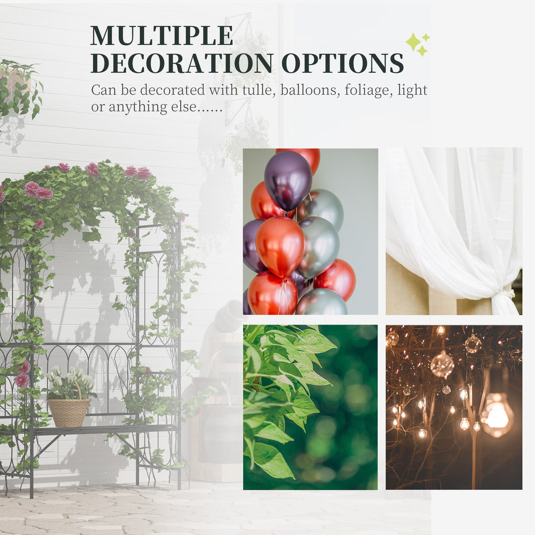 MCL Garden Metal Frame Bench W/Arch for Various Climbing Plant, 115Lx50Wx203H cm-Black