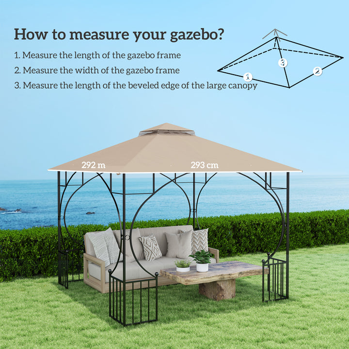 3x3(m) Replacement Gazebo Canopy, Double Tier Roof Top for Garden, Patio, Outdoor, Khaki (TOP ONLY)