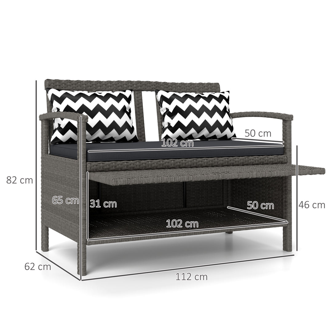 160L Storage Two-Seater Rattan Bench - Grey