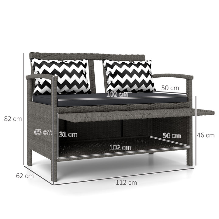 160L Storage Two-Seater Rattan Bench - Grey